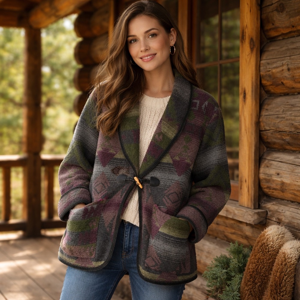 Vintage Coldwater Creek Southwestern Wool Jacket Boho Cabin Core Size Small USA‎